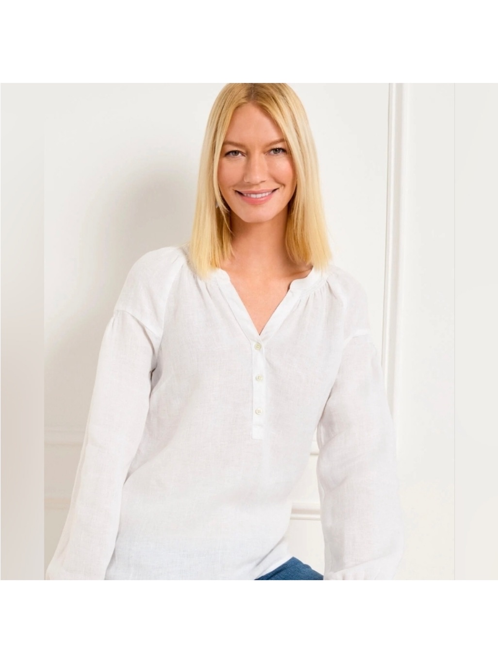 Talbots Crisp White Half Button Tunic Top M